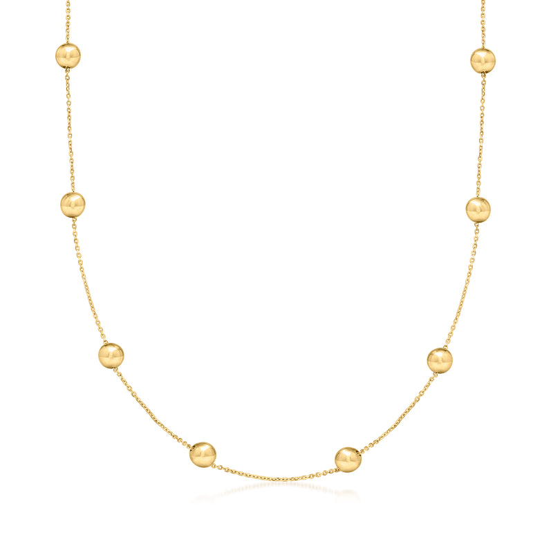 18kt yellow gold bead station necklace with round ball bead links