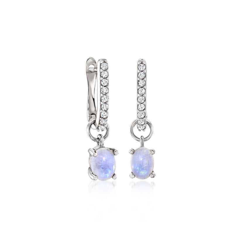 Sterling silver hoop earrings with pavé drops and opal dangles
