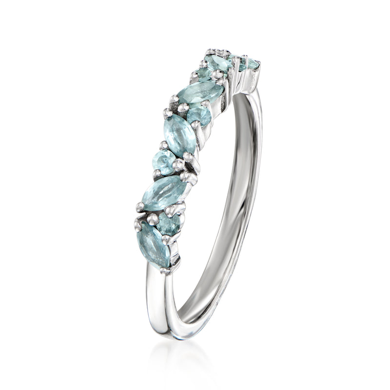 Sterling silver oval green sapphire band ring, side view with prong settings