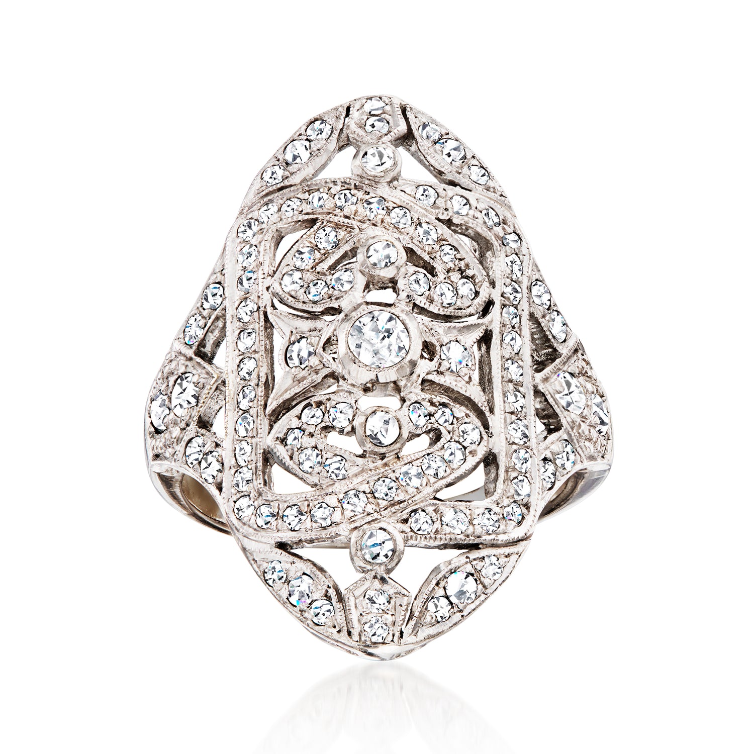 C. 1980 Vintage .80 ct. t.w. Diamond Openwork Ring in 18kt White Gold
