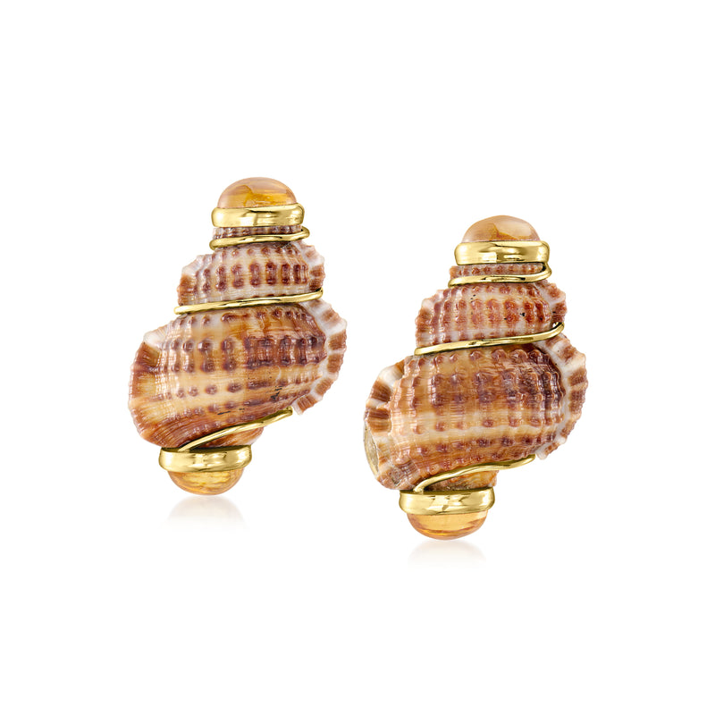 Vintage brown shell stud earrings with 18kt yellow gold caps