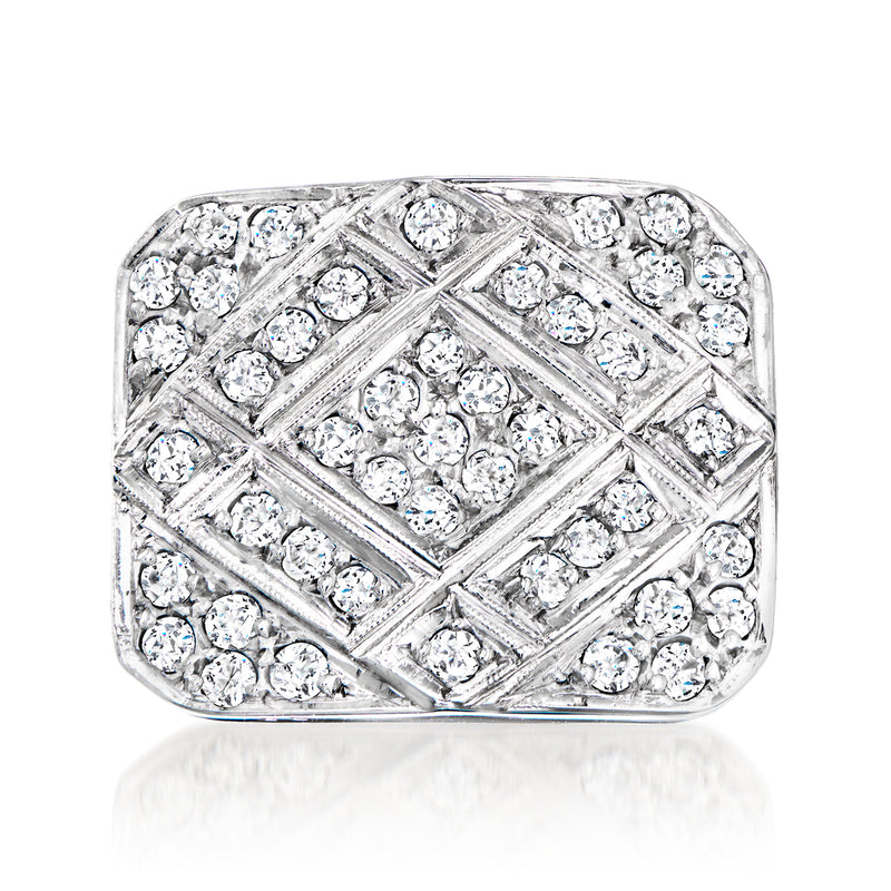Square-top diamond ring in 18kt white gold, geometric lattice setting