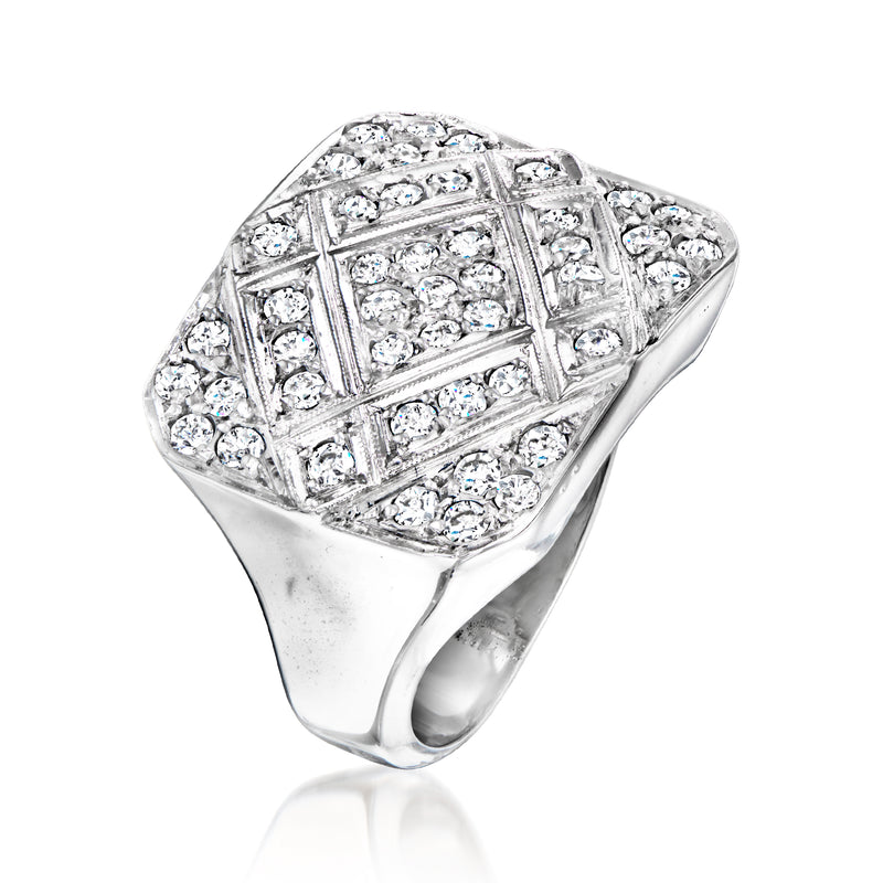 Vintage square-top diamond ring, side view with bezel prong details