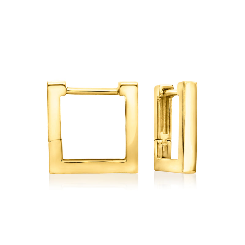 Gold vermeil square huggie hoop earrings with smooth hinged closure