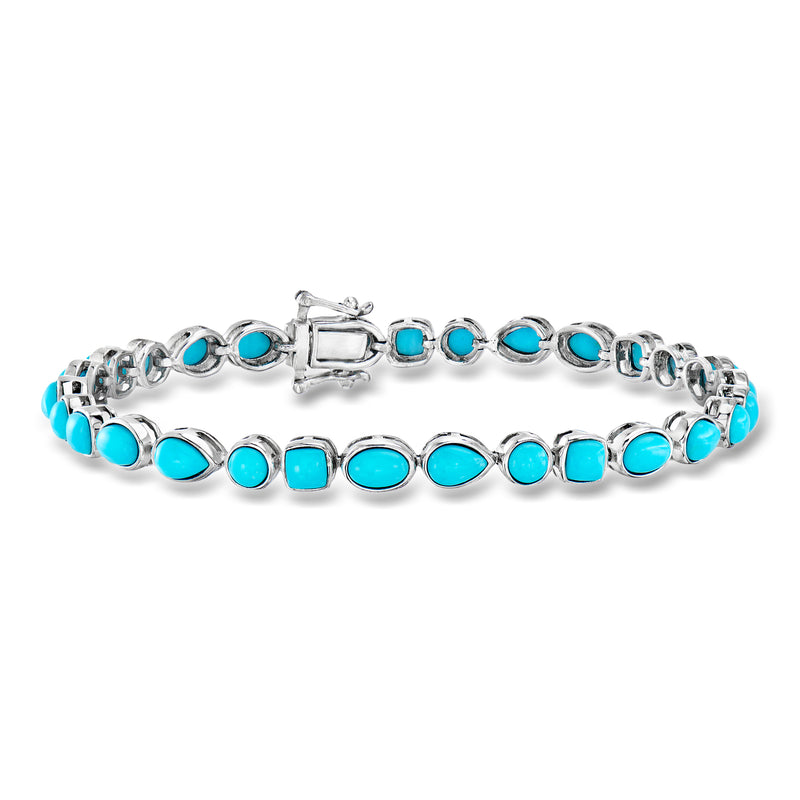 Sterling silver tennis bracelet with oval turquoise cabochon stone links