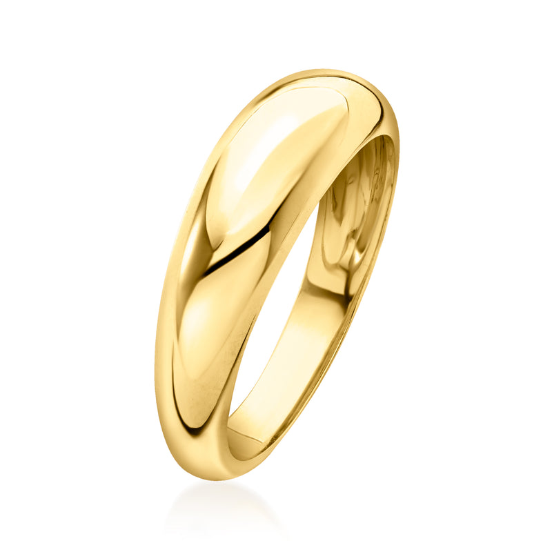 Polished domed gold vermeil band ring, angled side view