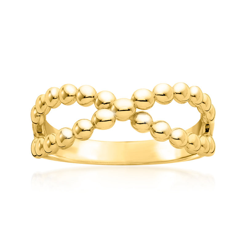 Gold over sterling crisscross bead ring with raised round bead links