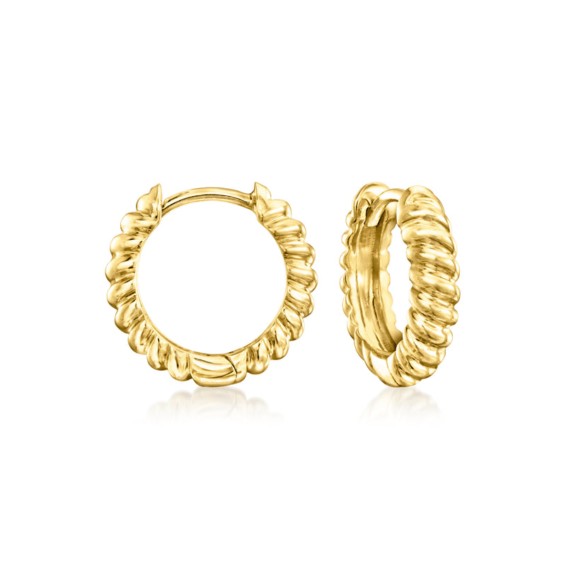 18kt gold vermeil shrimp-texture huggie hoop earrings, small scalloped hoops
