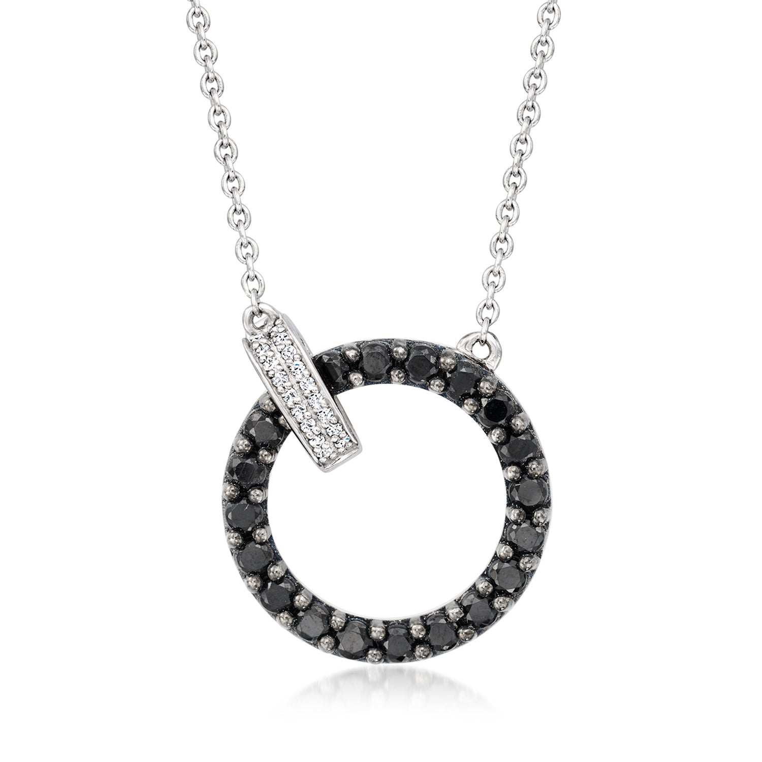 1.60 ct. t.w. Black Spinel and .10 ct. t.w. Diamond Circle Clasp Necklace in Sterling Silver