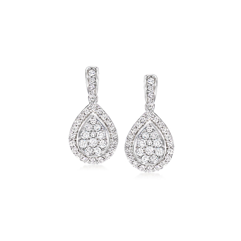 Vintage diamond teardrop drop earrings in white gold