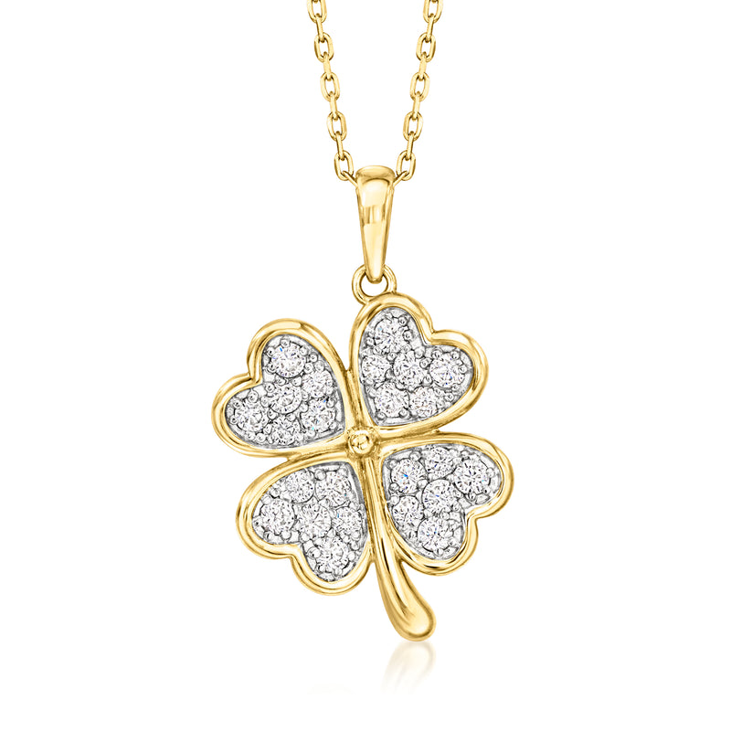 CZ four-leaf clover pendant necklace in gold over sterling