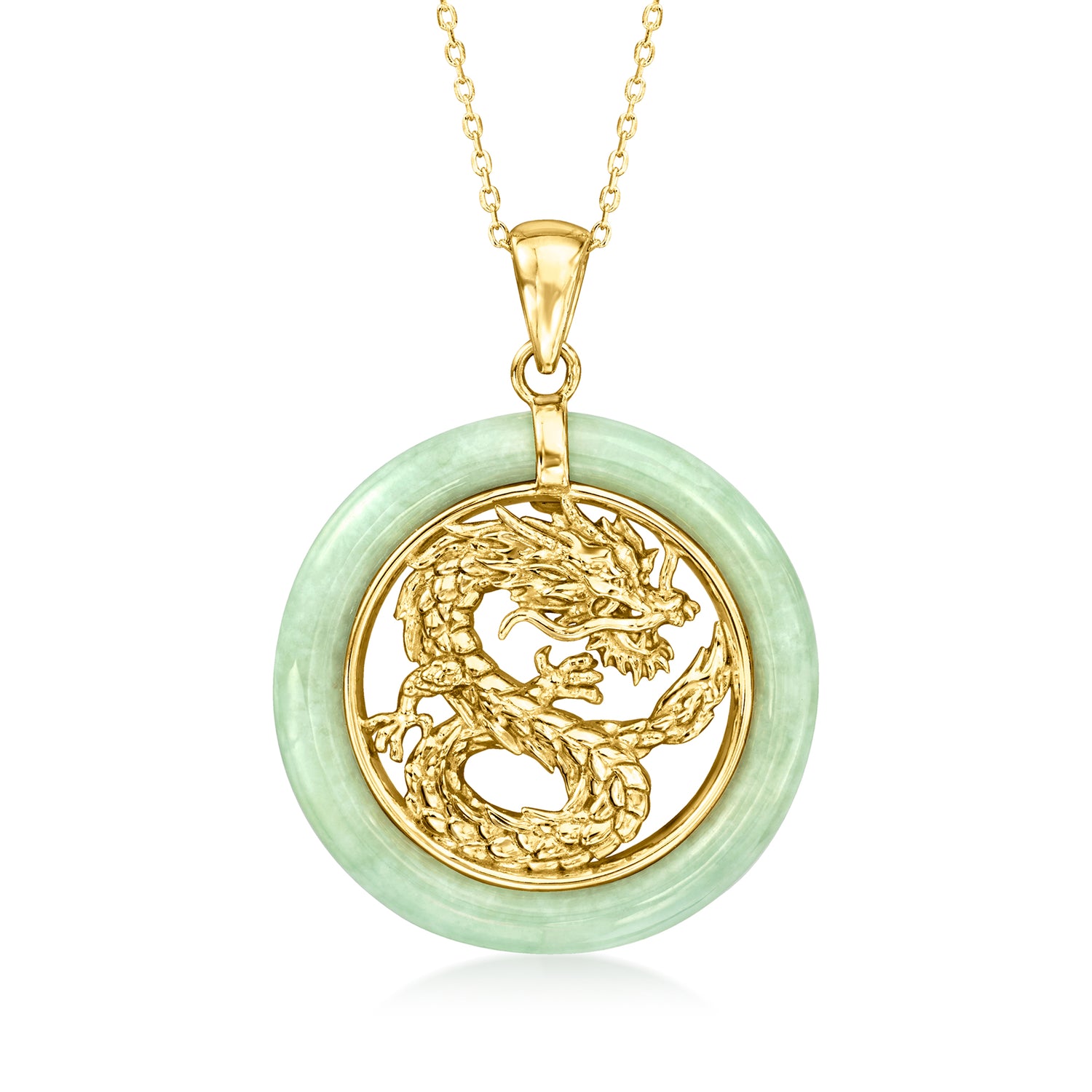 Jade Dragon Pendant Necklace in 18kt Gold Over Sterling Silver