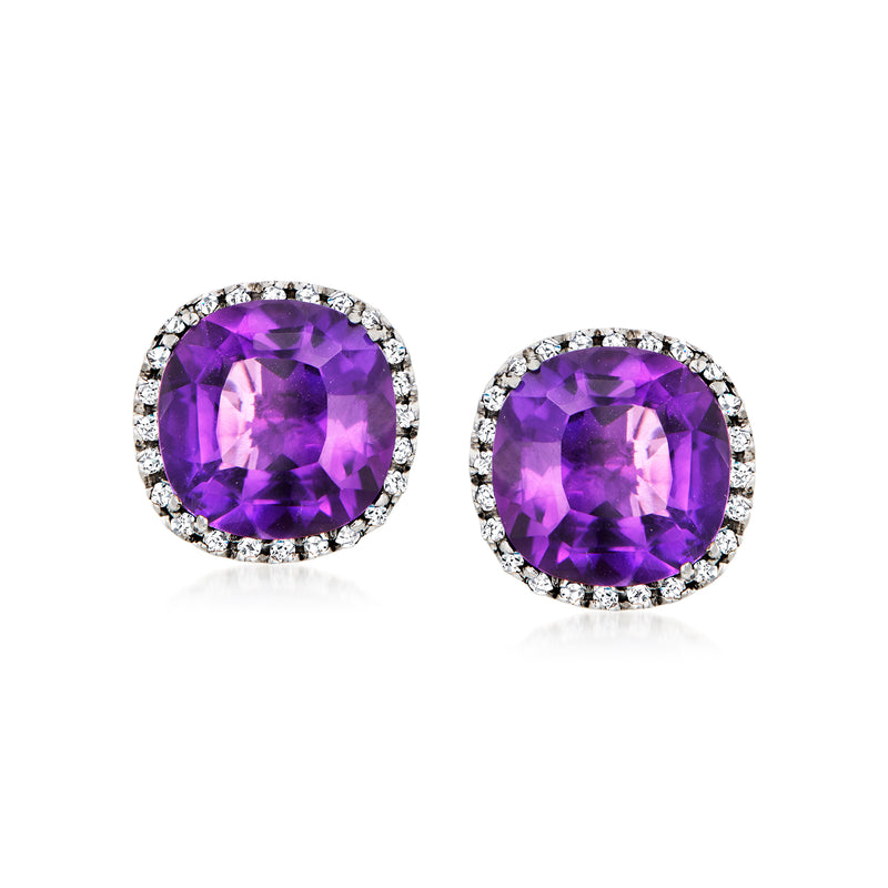 Amethyst and diamond oval stud earrings in 18kt white gold, post backs