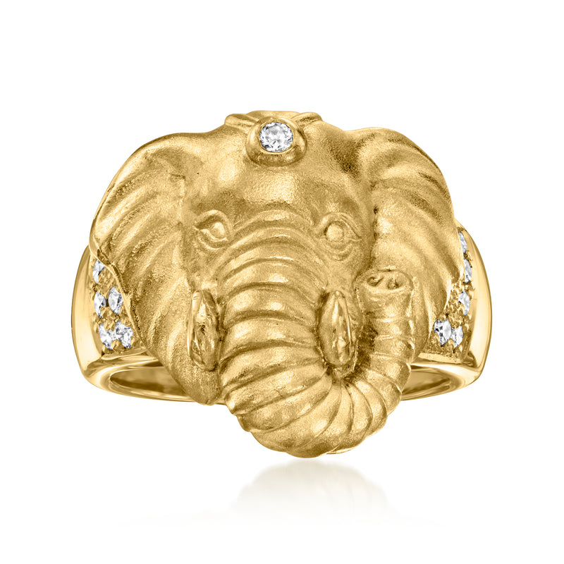18k yellow gold elephant head ring with round diamond accents