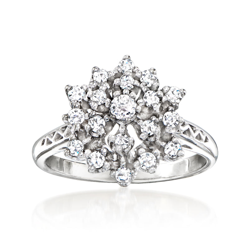Vintage diamond cluster ring, round diamonds in white gold prong setting