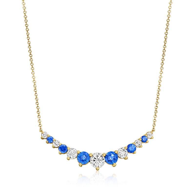 Curved bar necklace in 14kt yellow gold with blue sapphires and lab-grown diamonds