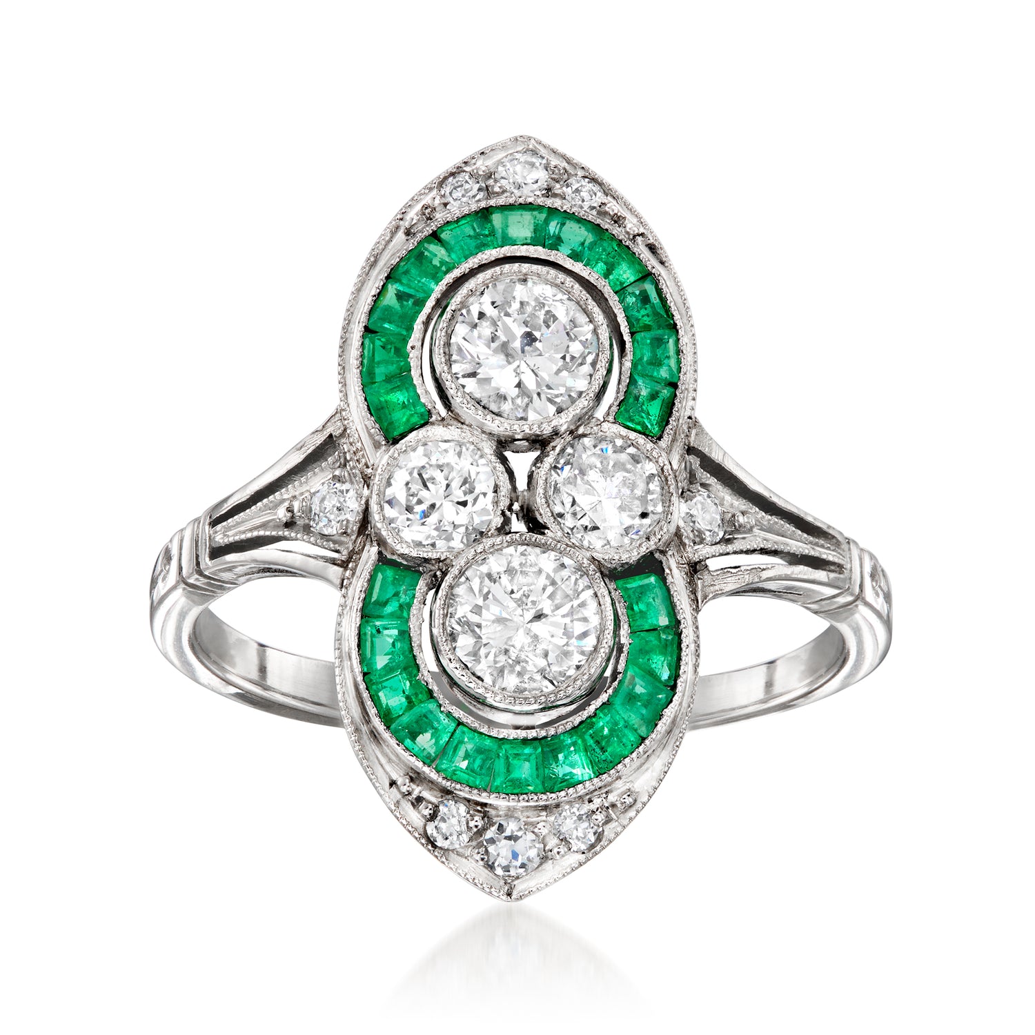 C. 1980 Vintage .80 ct. t.w. Diamond and .50 ct. t.w. Emerald Ring in Platinum