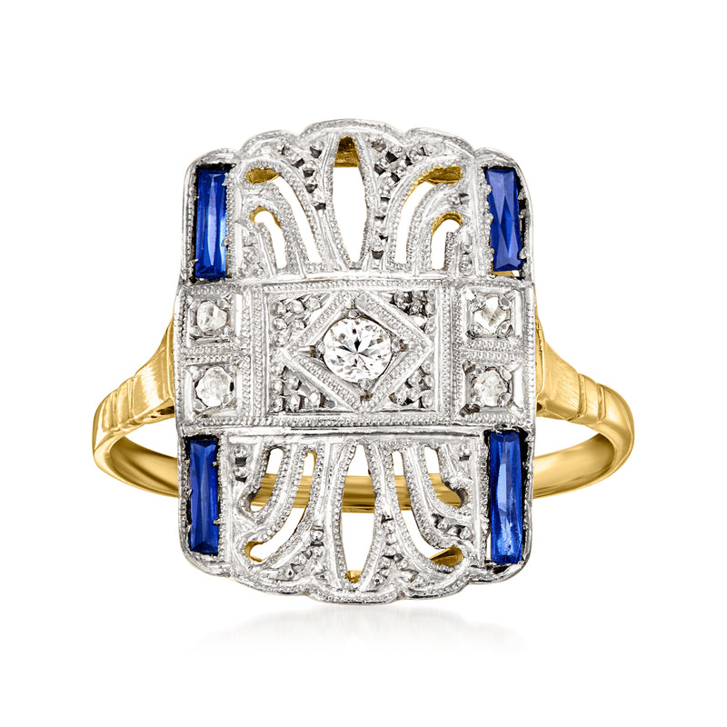 Vintage sapphire and diamond ring in platinum with 18k yellow gold band