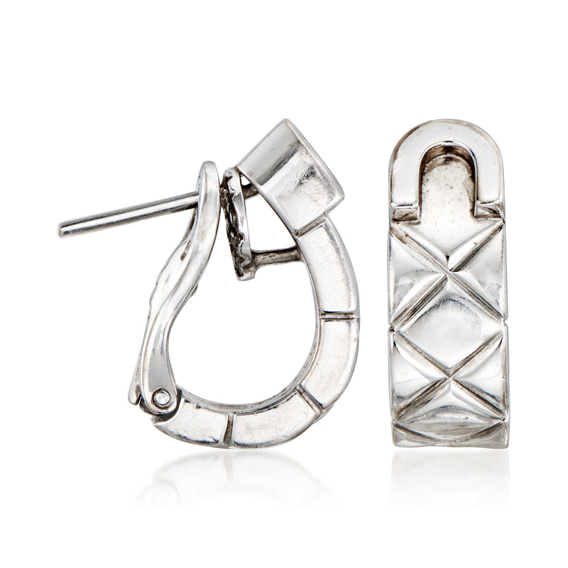 Vintage Chanel white gold clip/post earrings, curved silhouette with back clasp