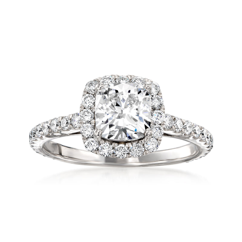 Lab-grown diamond halo ring in 14kt white gold with split shank
