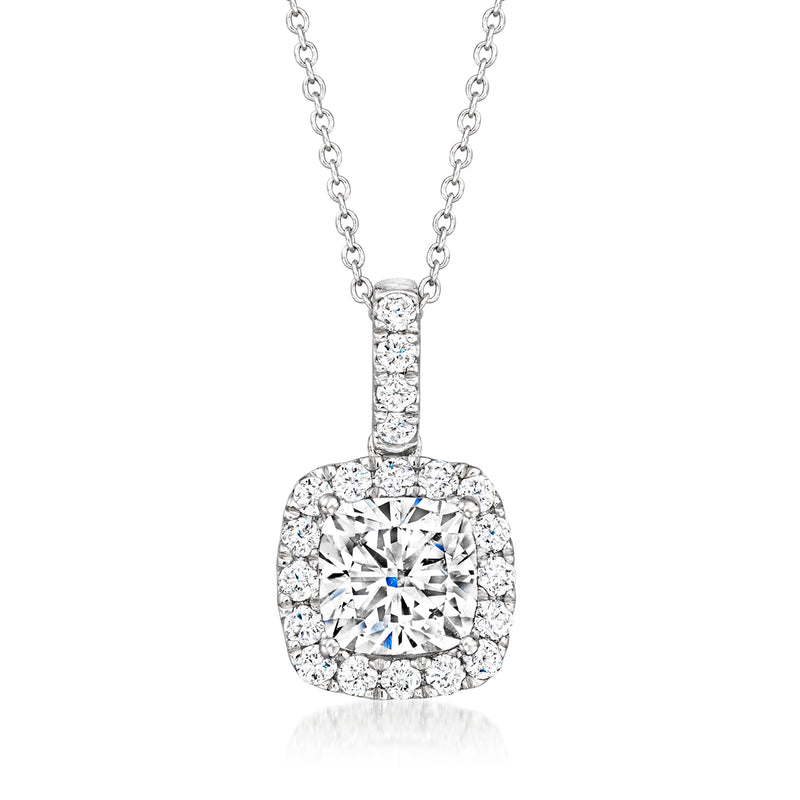 Lab-grown diamond pendant necklace in white gold, oval center stone with halo