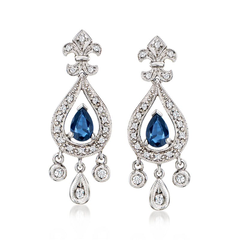 Vintage sapphire and diamond chandelier post earrings in white gold