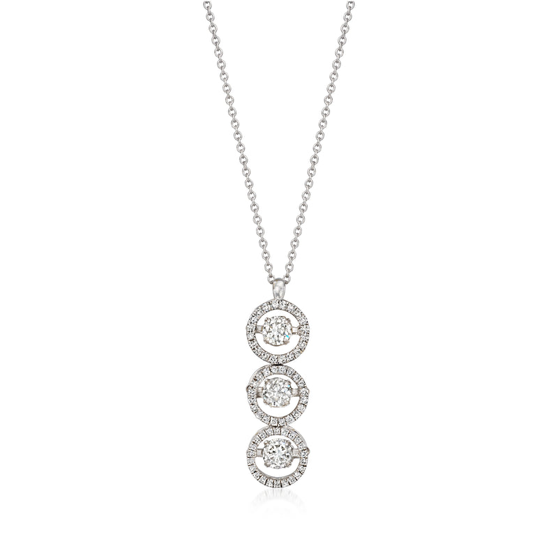 14kt white gold diamond three-circle pendant necklace with round bezel accents
