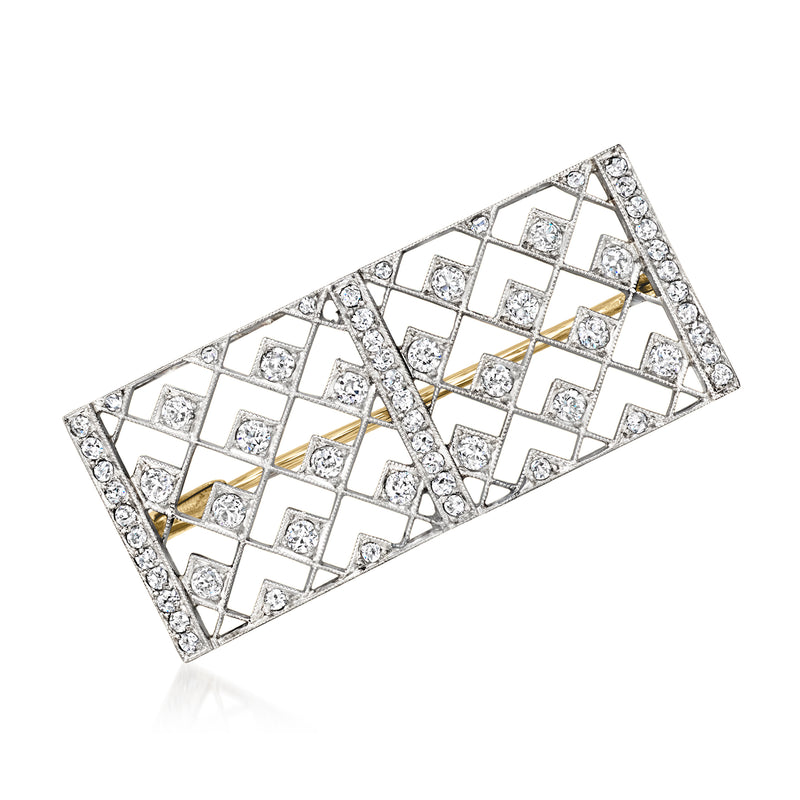 Platinum diamond checkerboard pin with small gold bar accents