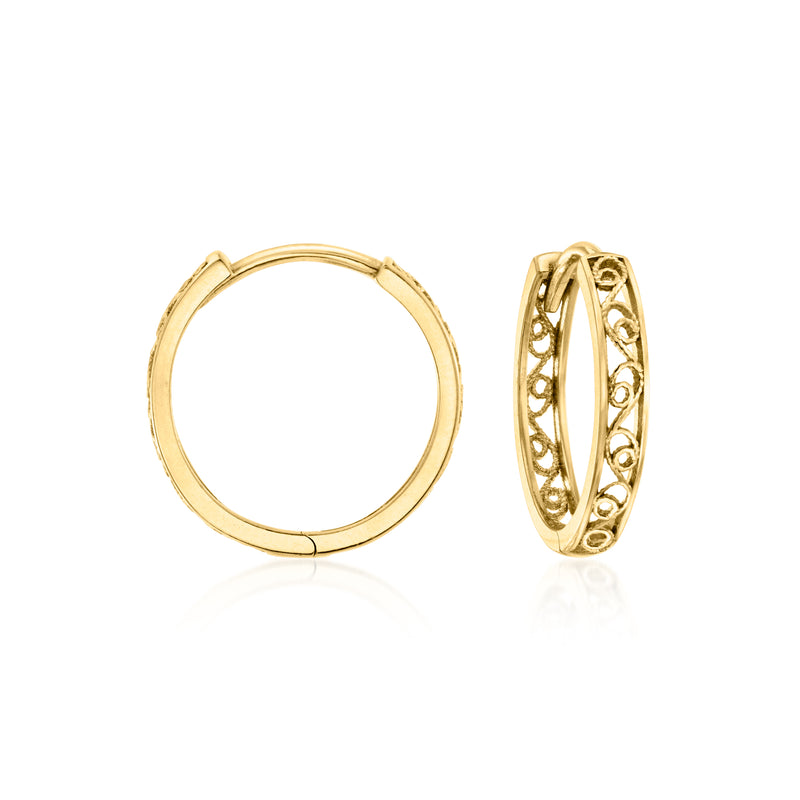 Gold over sterling hoop earrings with detailed openwork oval cutout design