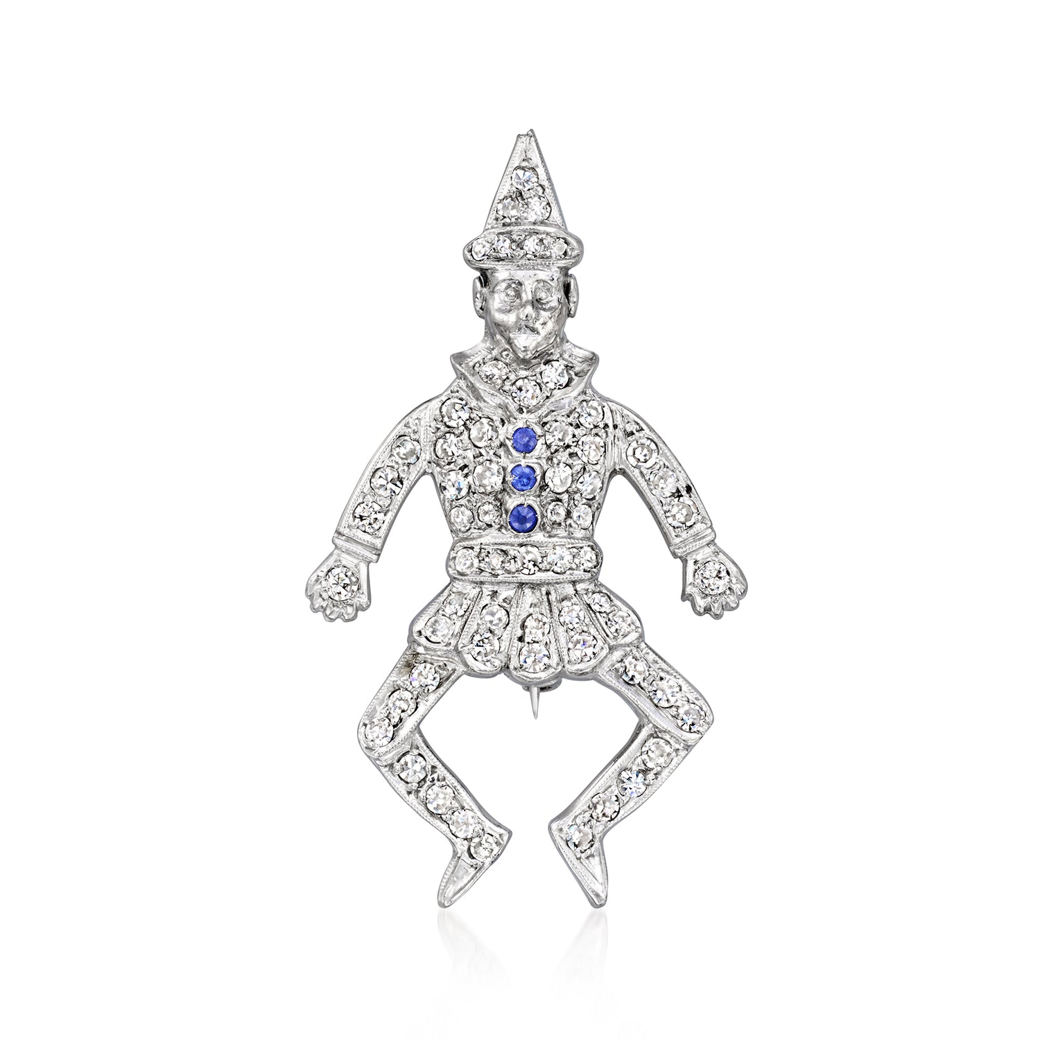 C. 1970 Vintage 1.80 ct. t.w. Diamond Jester Pin with Sapphires in 14kt White Gold
