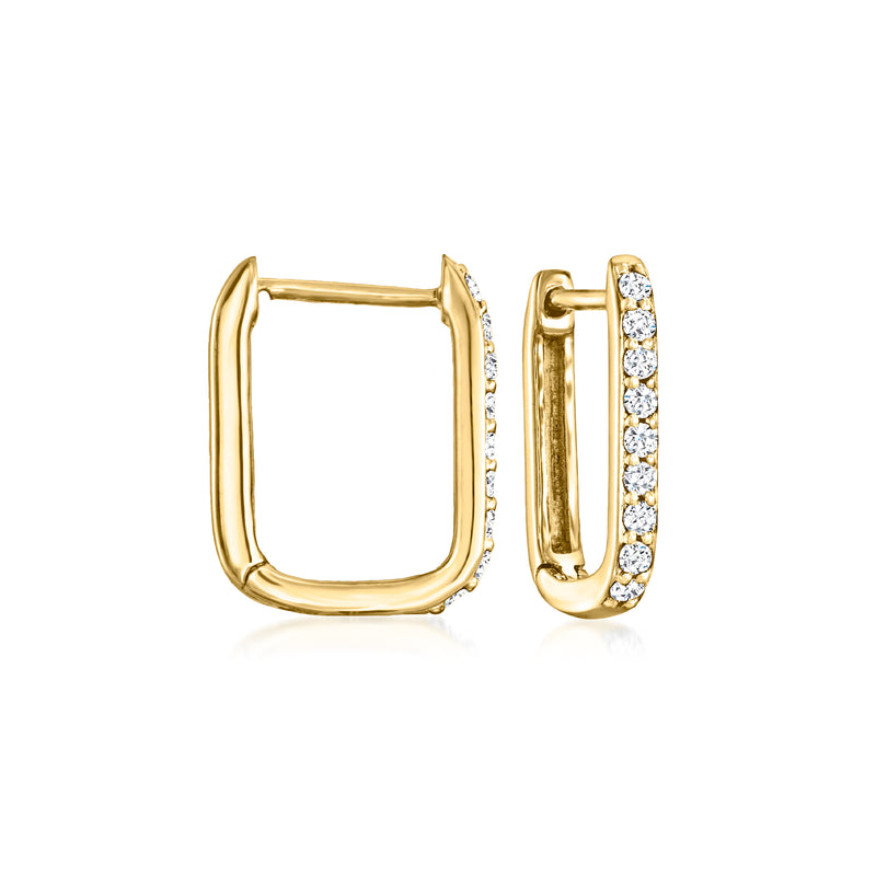 14kt yellow gold hoop link earrings with small round diamond accents