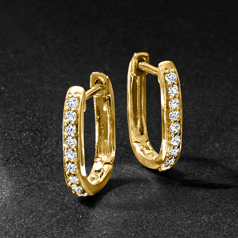 14kt yellow gold hoop link earrings with diamond-studded outer row