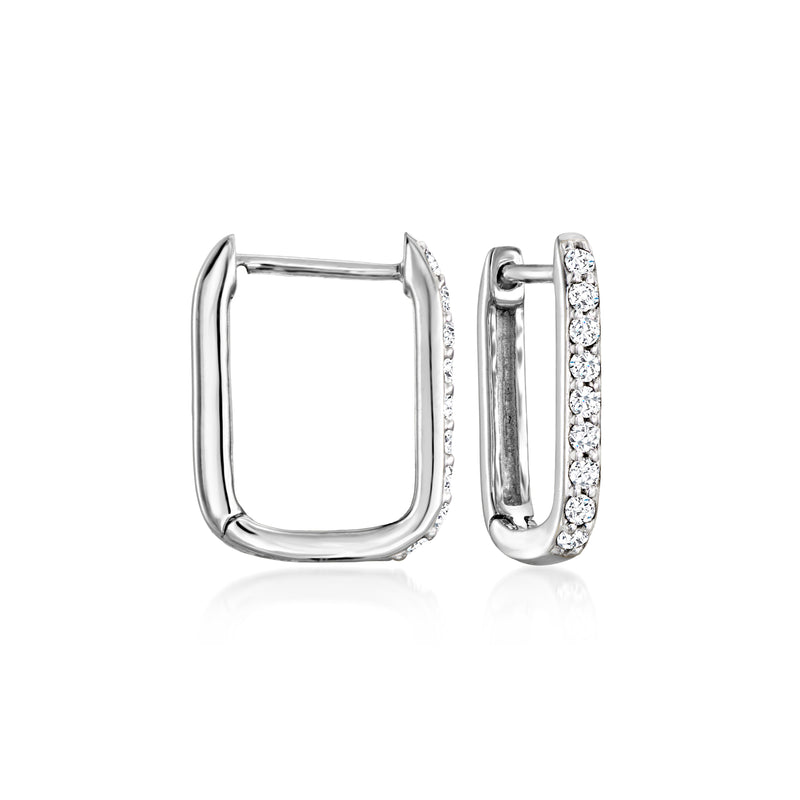 14kt white gold hoop link earrings with round-cut diamond accents and hinged clasp