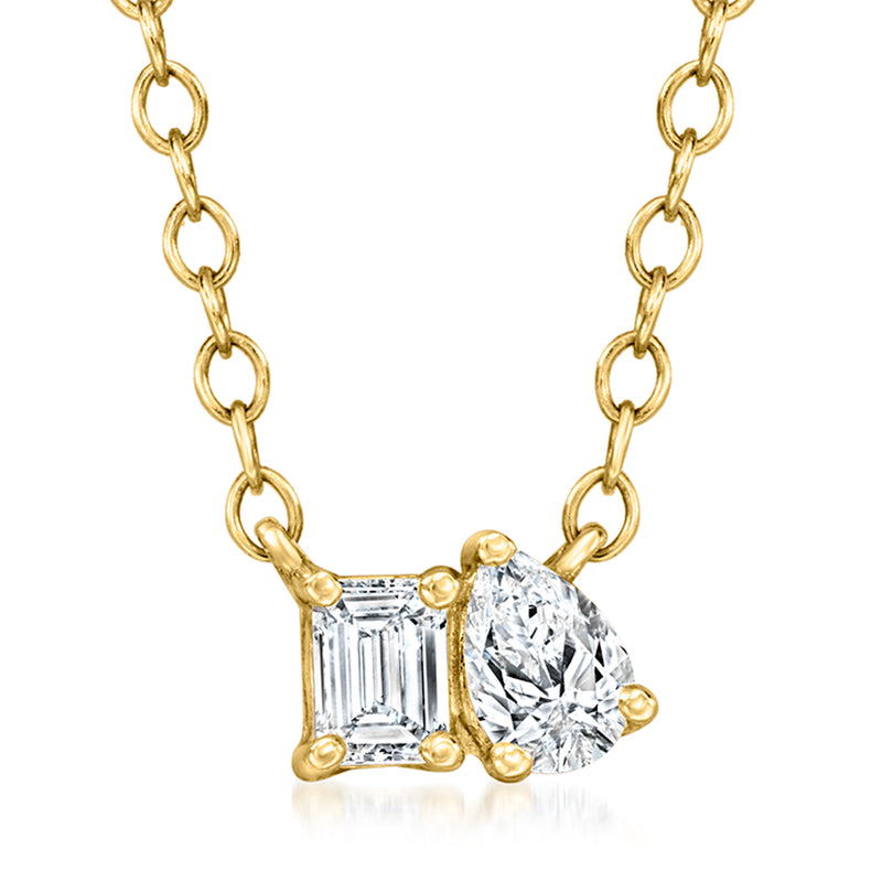 Lab-grown diamond toi et moi necklace in 14kt yellow gold with two faceted stones