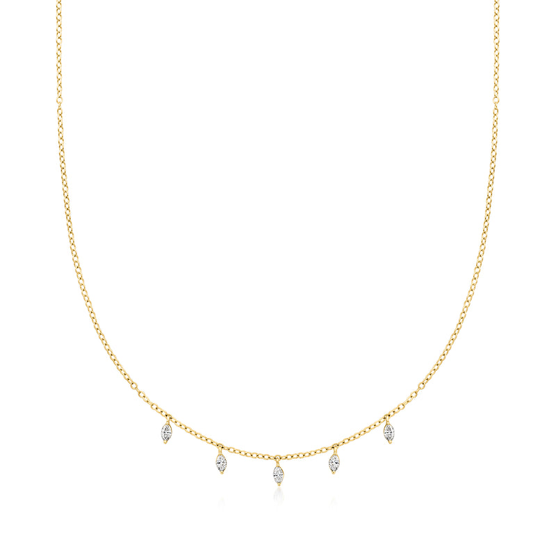 14kt yellow gold station necklace with marquise lab-grown diamond stations