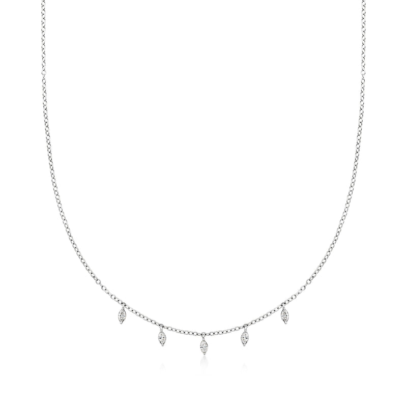 14kt white gold diamond station necklace with marquise-cut stones