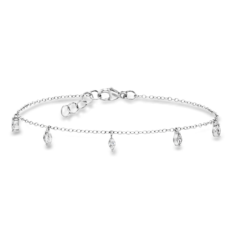 14kt white gold station bracelet with marquise-cut diamond drop stations