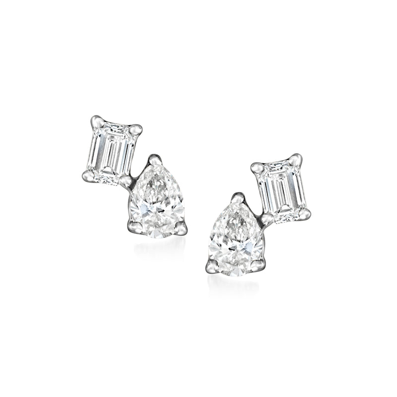 Toi et moi diamond stud earrings, pear and baguette-cut stones, white gold