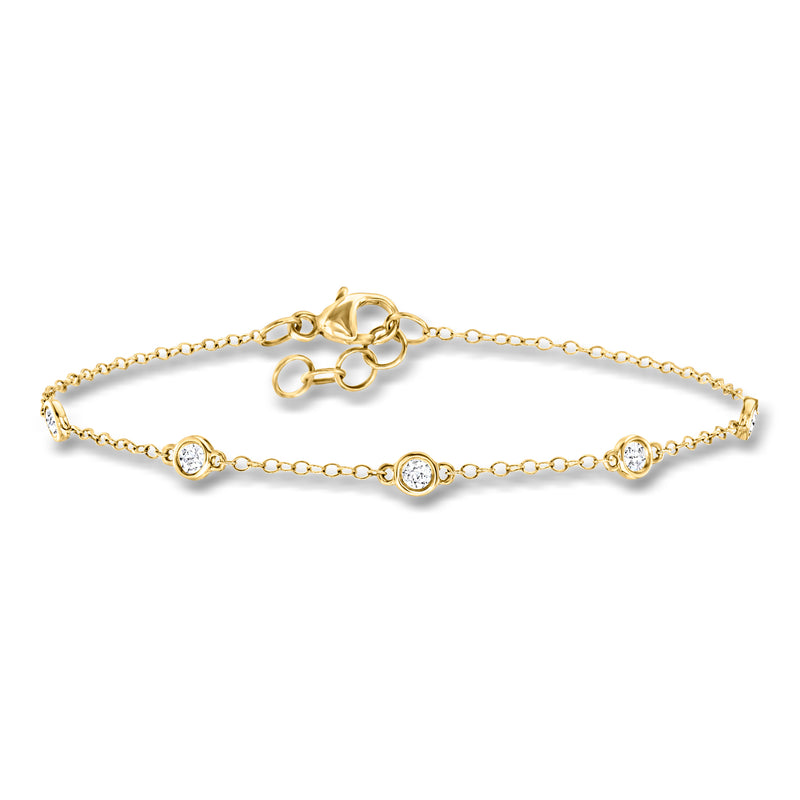 14kt yellow gold station bracelet with round bezel-set lab diamonds on linked chain