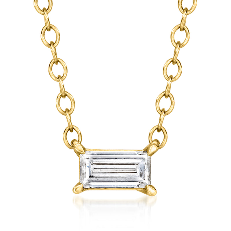 14kt yellow gold baguette diamond necklace with rectangular pendant