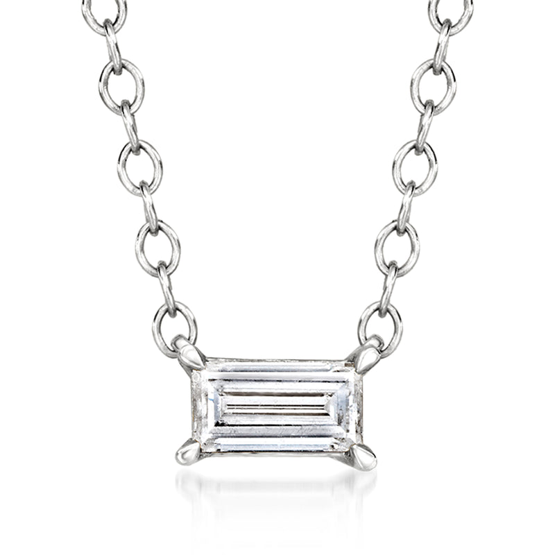 14kt white gold baguette lab-grown diamond necklace with rectangular center pendant