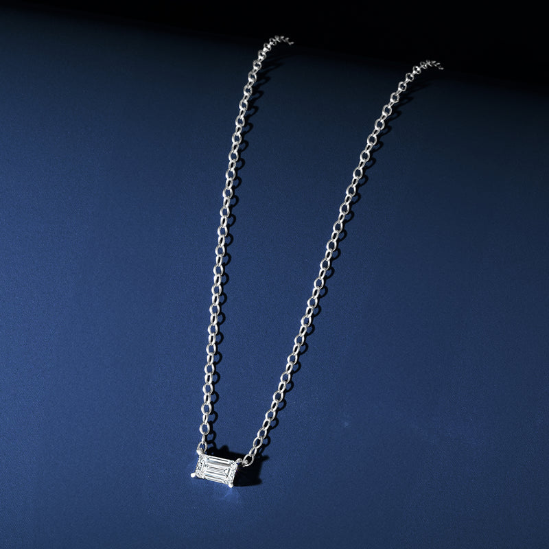 Baguette lab-grown diamond necklace featuring a rectangular baguette pendant on chain