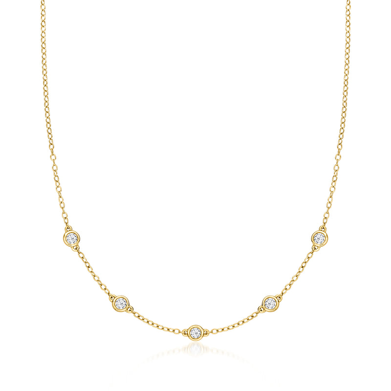 14kt yellow gold diamond station necklace with round bezel-set stones