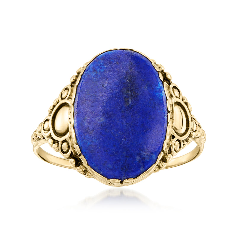 Vintage lapis ring in 14kt yellow gold with oval blue cabochon