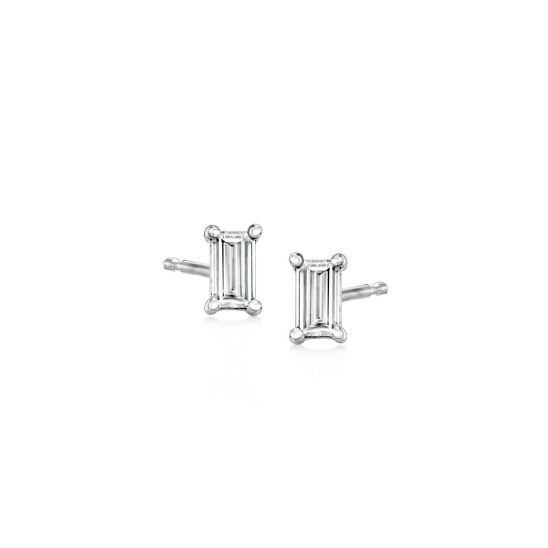 14kt white gold stud earrings with baguette-cut lab-grown diamond rectangles