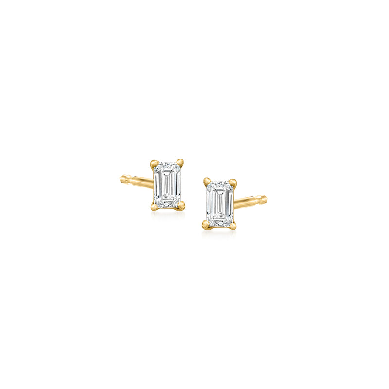 14kt yellow gold baguette-cut diamond stud earrings with rectangular stones
