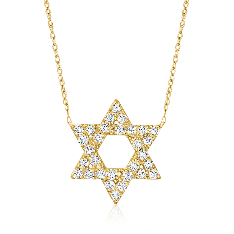 14kt yellow gold diamond Star of David pendant necklace with round-cut stones