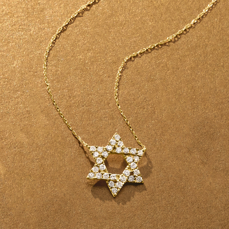 14kt yellow gold Star of David diamond pendant necklace on a fine chain