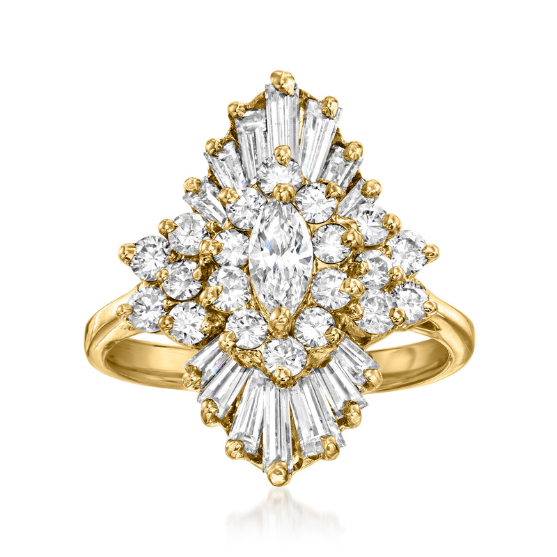 14kt yellow gold vintage diamond cluster ring with oval center and round stones