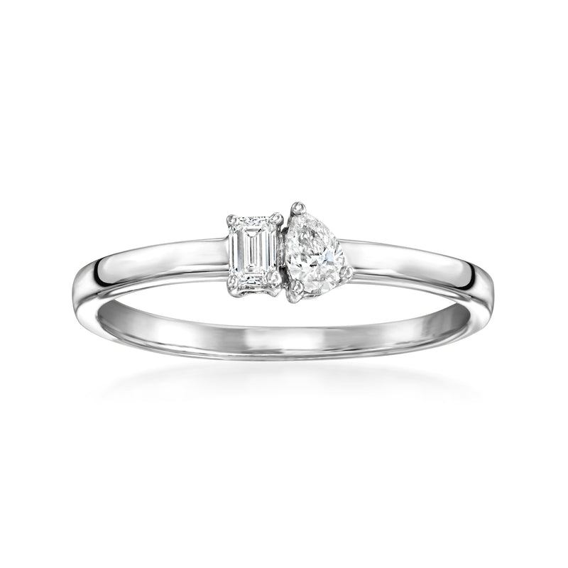 14kt white gold toi et moi ring with two lab-grown diamond stones, polished band